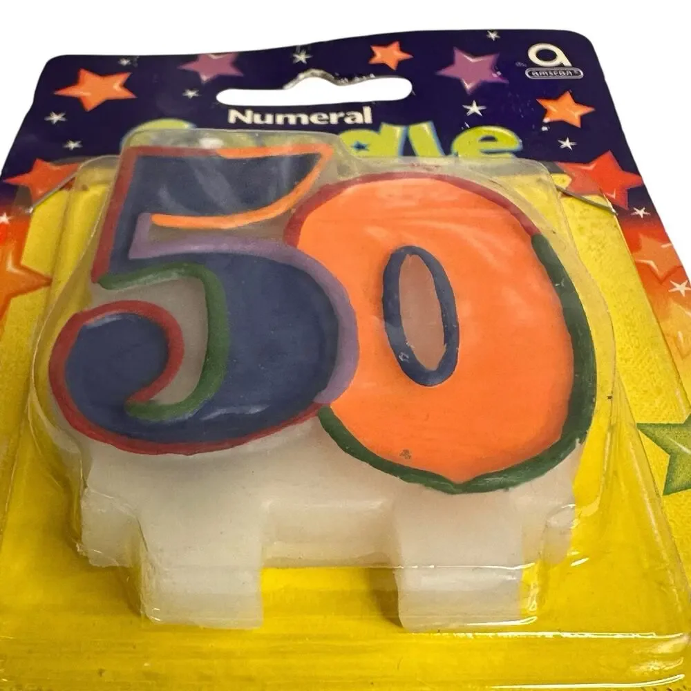 Vintage Neon Color 50 Birthday Candle 50th Birthday Retro Party Numeral ￼
